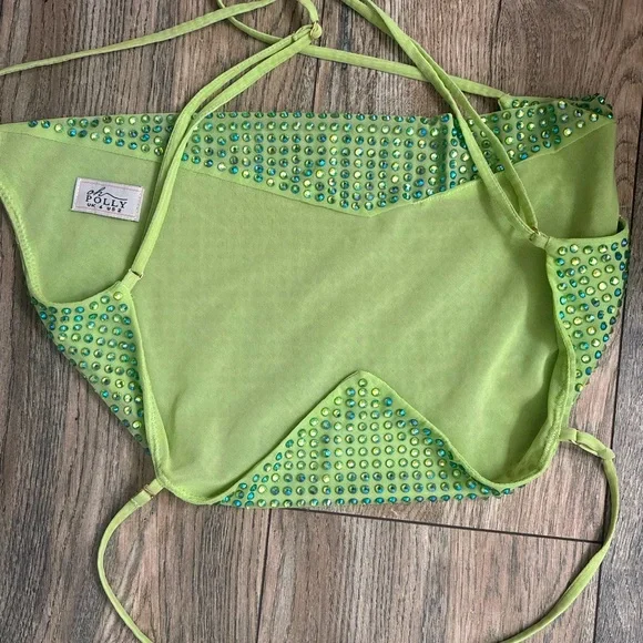 OH POLLY size 2 (S) Light Green Rhinestone Embellished Top great for going out🪩 - Picture 3 of 5